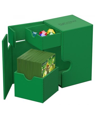 Cutie pentru carduri Ultimate Guard Flip`n`Tray 100+ XenoSkin - Monocolor Green (100+ bucăți) - 3